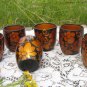 Six Medium Cups Set Vintage USSR, 6 Wooden Mugs Khokhloma, Colorful Hand Painted Wooden Russian Mugs