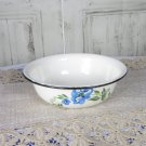Black Rim White floral art enamel plate, Vintage camping plate, White enamel metal plate, Tin plate 