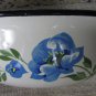 Black Rim White floral art enamel plate, Vintage camping plate, White enamel metal plate, Tin plate