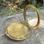 Patterned Metal Powder Box with a Mirror, Vintage Refillable Powder Compact, Mirrored Compact Vanity