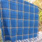 Blue wool checkered pattern vinteage scarf, USSR vintage wool scarf, Warm gift for christmas, Cheche