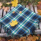 Blue, Green Black checkered pattern wool scarf, USSR vintage wool scarf, Warm gift for christmas, Ch