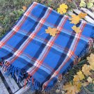 Blue, Yellow Black checkered pattern wool scarf, USSR vintage wool scarf, Warm gift for christmas, C