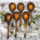 Six Spoons Vintage Russina Khokhloma, Painted Wooden Six Spoons Set, Flowers Folk Art Home Decoratio