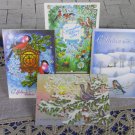 Set of Four Great and Cute Birds Pictures Sitting at branches with Cristmas Decor, New Never UnUsed 