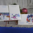 Set of Three Greeting Christmas Cards with Animals and Snow Man USSR Era, Vintage Fancy Cute Post Ca