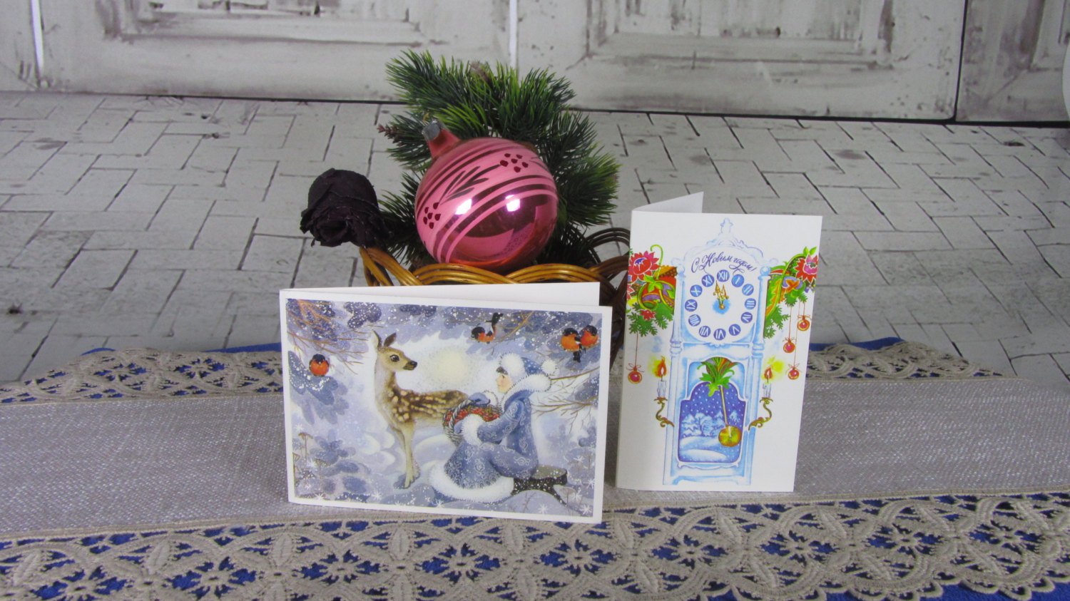 Two Great Condition Christmas Post Cards from USSR, Soviet Union Christmas, Old Postcards Set of 2, 