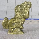 Brass Golden Metal Horse Small Figurune Table Decor Gift Christmass Idea, Horse Near Christmas Tree 