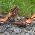 Brown Vintage Leather Hi Heels Shoes, Womens Hi heels 8-8.5 US Size Perfect For Dark Dress, Brown Wo