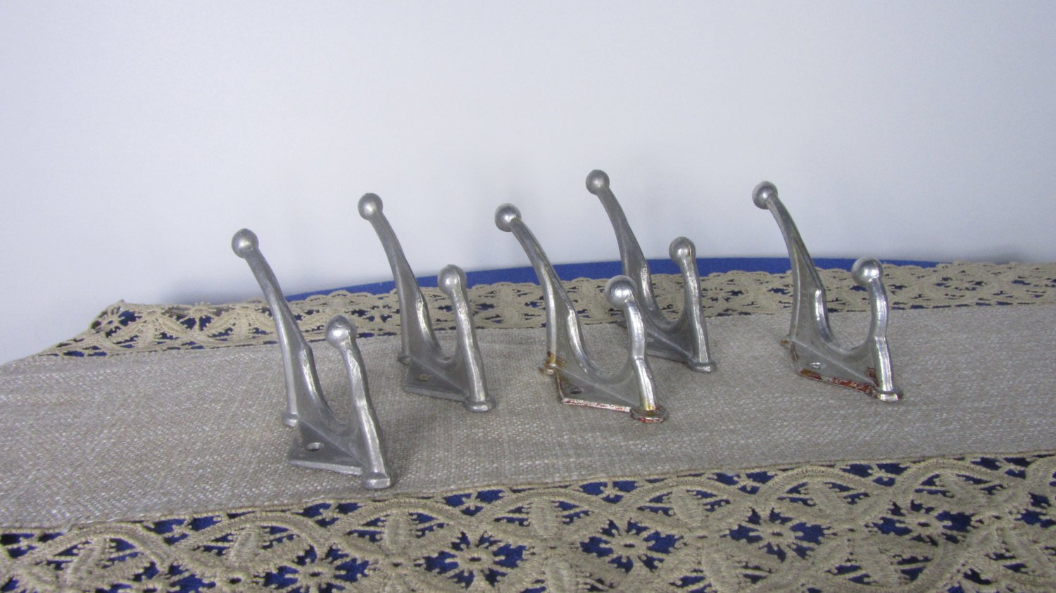 Five Huge Wall Rack Hooks USSR 1970s, Five Soviet Vintage Huge Aluminium Clothes Hook, Clothes hange