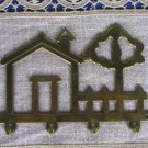 House Shaped With Tree And 4 Hooks Hinge, Golden Colored Brass Metal Four In One Hinge, Kitchen Uten