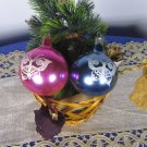 Set Of Two Vintage Glass Shabby Christmas Tree Balls Decor With Butterfly Pictures, Shabby USSR Chri