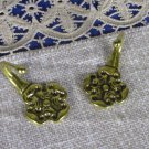 Two hooks on wooden base victorian looking golden colored, set of 2 wardrobe hooks with screws, Curv