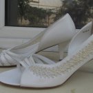 White Vintage Leather Hi Heels Shoes, Womens Hi heels 9-9.5 US Size Perfect For White Dress, White W