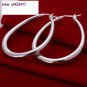 Ladies Fashion Jewelry 925 Sterling Silver 1 1/2" (L) Plain Oval Hoop Earrings