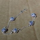Sterling Silver Blue Colored Good Luck Evil Eye Protection Hamsa Bracelet- 7.0"