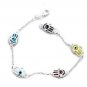 Sterling Silver Multi Colored Good Luck Evil Eye Protection Hamsa Bracelet- 7.0"