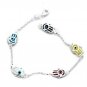 Sterling Silver Multi Colored Good Luck Evil Eye Protection Hamsa Bracelet- 7.0"