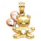 14k Multi Tone Gold Fancy Designer Highly Polished Bear and Heart Charm Pendant