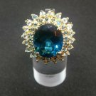 14k Yellow Gold London Blue Topaz and Swiss Blue Topaz Princess Kate Estate Ring