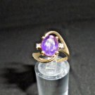 14k Yellow Gold Natural Genuine Oval Amethyst w/ Round Diamonds Engagement Ring