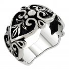 925 Sterling Silver Designer Womens Black Heart Flur de Lis Endless Journey Ring