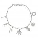925 Sterling Silver Italian Rolo Chain Nazar Evil Eye Lucky Charm Bracelet 8"