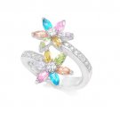 925 Sterling Silver Designer Women's Many Colors Flower Offset Journey Ring