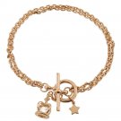 925 Sterling Silver Italian Fancy Vintage Princess Crown Chain Charm Bracelet