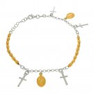 925 Sterling Silver Italian Miraculous Virgin Lucky Charm Bead Gold Plt Bracelet