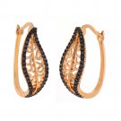 925 Sterling Silver Rose Gold Overlay Leaf Chocolate Cubic Zirconia Earrings