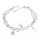 925 Sterling Silver Italian Miraculous Virgin Lucky Charm Bead Chain Bracelet