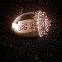 925 Sterling Silver Elegant Red Quartz Marcasite Accents Cocktail Ring - Size 8
