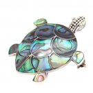 925 Sterling Silver Abalone Shell Polished Turtle 2 in 1 Charm Pendant and Pin