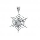 925 Sterling Silver Micro Pave Cubic Zirconia Spider and Web Venom Charm Pendant
