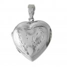 925 Sterling Silver Diamond Cut Engraved Heart Shaped Locket Charm Pendant