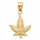 14k Yellow Gold Diamond Cut Magic Marijuana Weed Hemp Leaf Charm Pendant