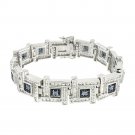 925 Sterling Silver Heavy Men's Off Edge Square Blue Cz Polish Design Bracelet
