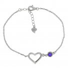 925 Sterling Silver Double Rolo Chain Cubic Zirconia Heart Charm Bracelet - 7.5"