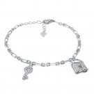 925 Sterling Silver Key & Lock Micro Pave Chain Cubic Zirconia Bracelet 7.25"