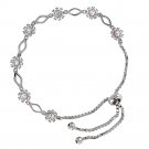 925 Sterling Silver Flowers Micro Pave Chain Cubic Zirconia Charm Bracelet