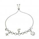 925 Sterling Silver Highly Polished Star, Moon, & Sun Snake Chain Bracelet 9.0"