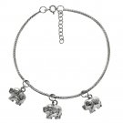 925 Sterling Silver Highly Polished Elephant Charm Snake Braid Chain Bracelet 8"