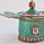 Tibetan Turquoise Lotus Shape Incense Burner & Candle Holder with Vajra