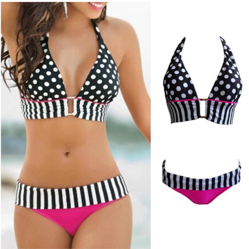 New Women's Sexy Stripe Dotted Bikini Push-up Swimwear Vintage Beachwear swimsuit