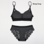 Womens fashion Sexy Deep V Eyelash lace wireless thin Push up Bra Sets sports underwear plus size