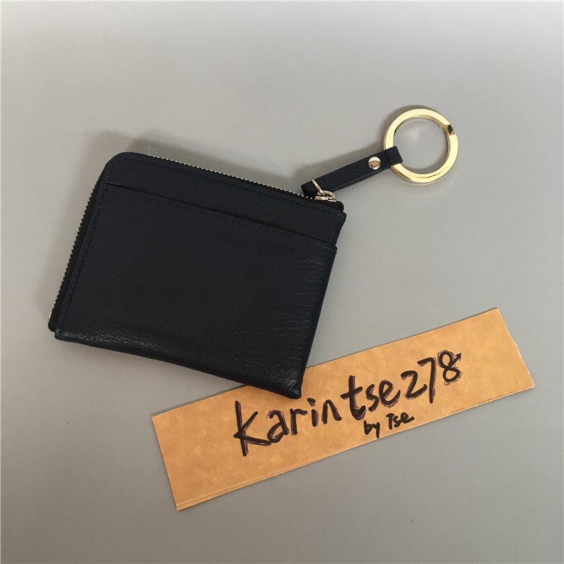 Mini Leather zip coin pocket in navy blue monocommeca Free shipping