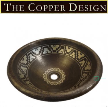 Round Copper Sink With Silver Pyramid Design