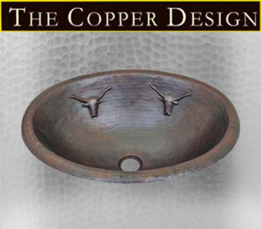 Oval Copper Sink Long Horns Design
