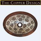 Oval Copper Sink With Silver Flower Design